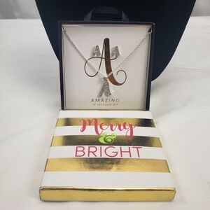 Merry & Bright Letter 'A' Necklace and Earring Set NWT